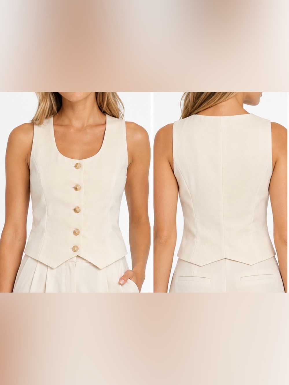 House of Harlow 1960 Ivory Cropped Button Front Vest Women’s Small